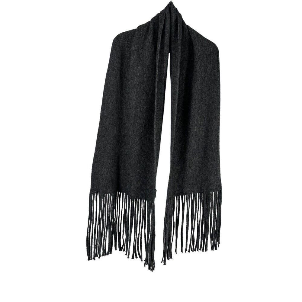 Lucky Brand Scarf Gray Rectangle Fringe Long Womens Warm Knit Fall Winter Scarf